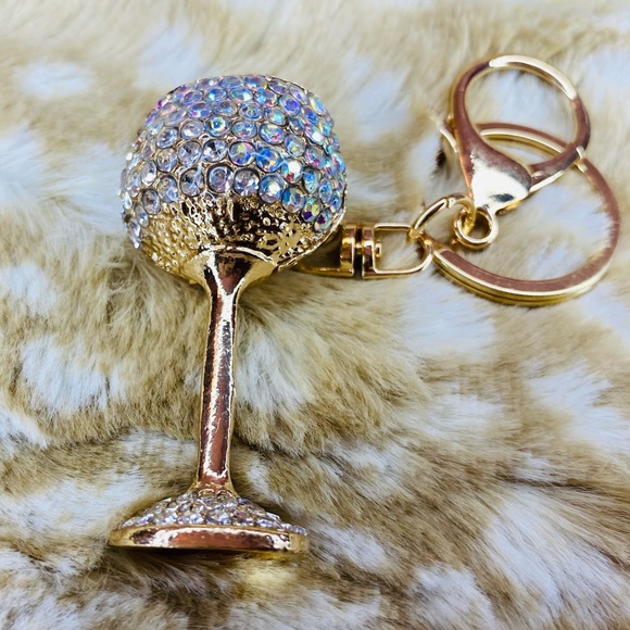 Dani White & Gold Rhinestone Wine Glass Purse or Key Charm - Picture 3 of 4